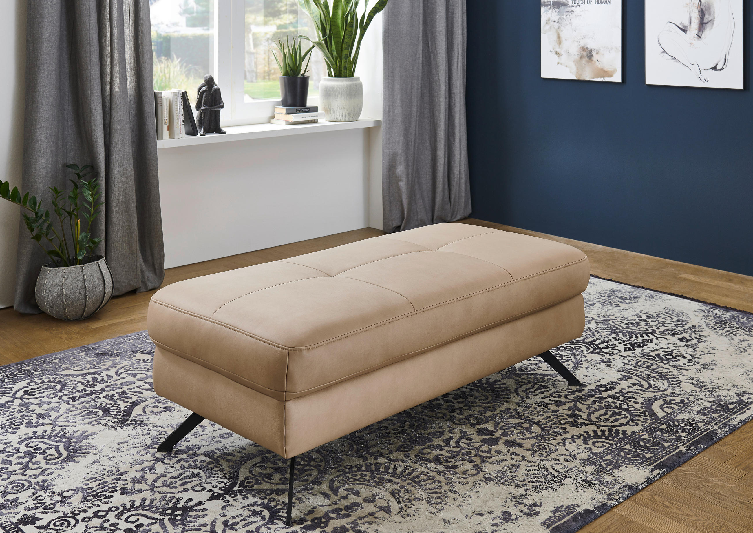 HOCKER in Textil Hellbraun  - Hellbraun/Schwarz, Design, Textil/Metall (130/47/65cm) - Beldomo System
