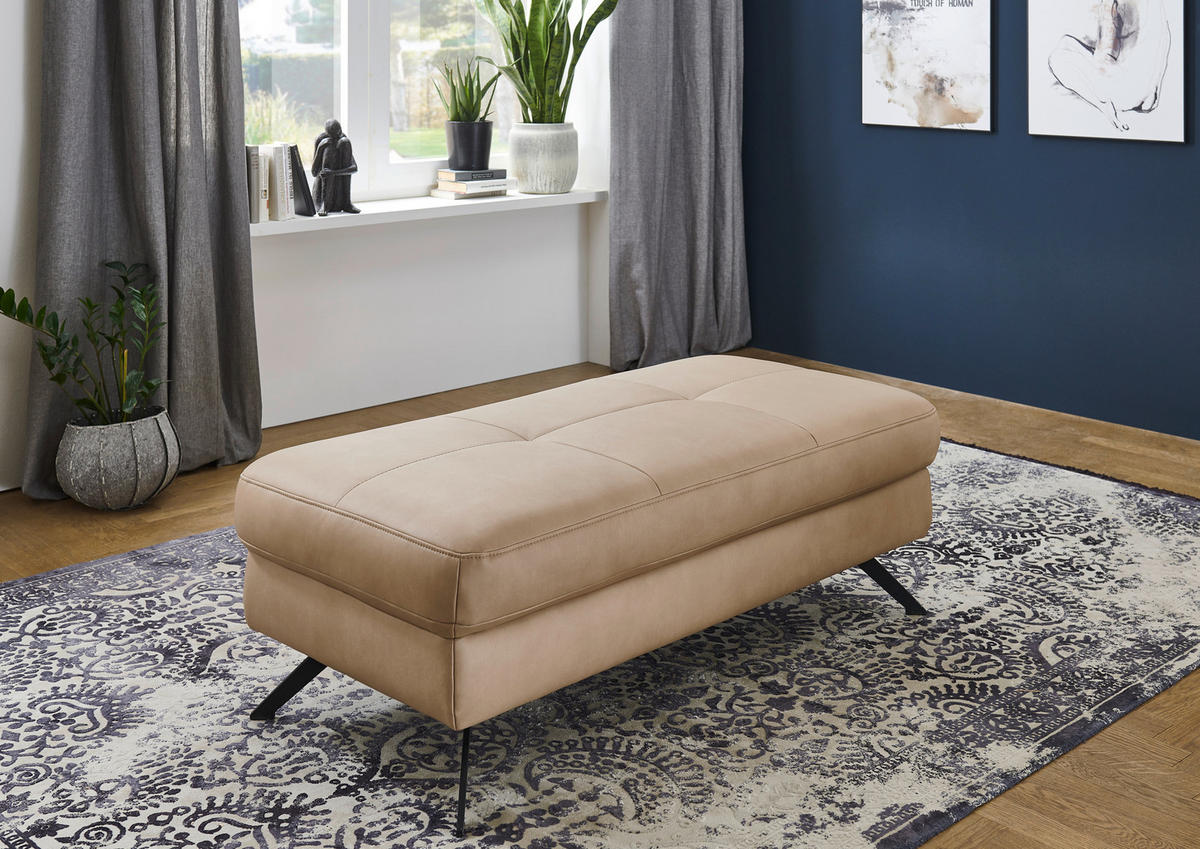 HOCKER in Textil Hellbraun  - Hellbraun/Schwarz, Design, Textil/Metall (130/47/65cm) - Beldomo System