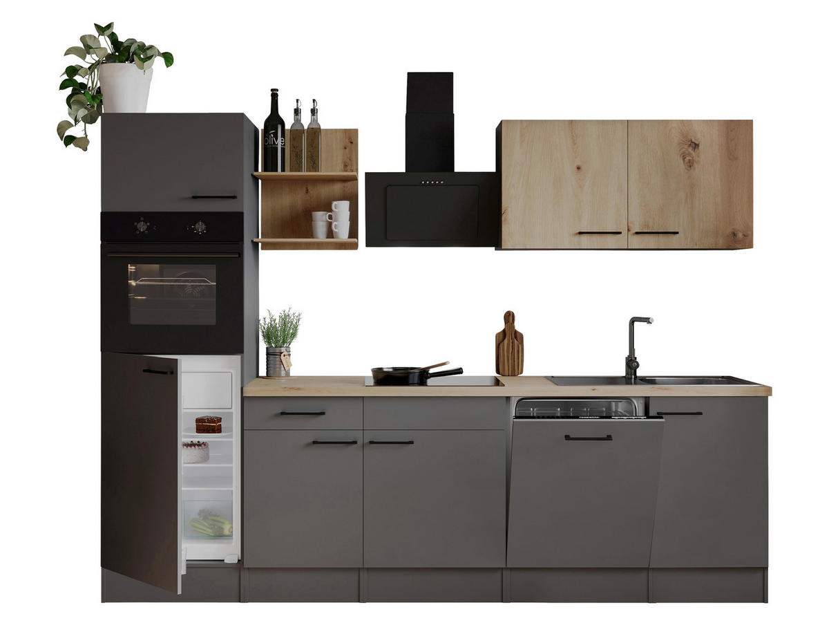 KÜCHENBLOCK Oliver 280 cm  in Grau, Eiche Artisan  - Eiche Artisan/Grau, Trend, Holzwerkstoff/Metall (280cm) - Respekta