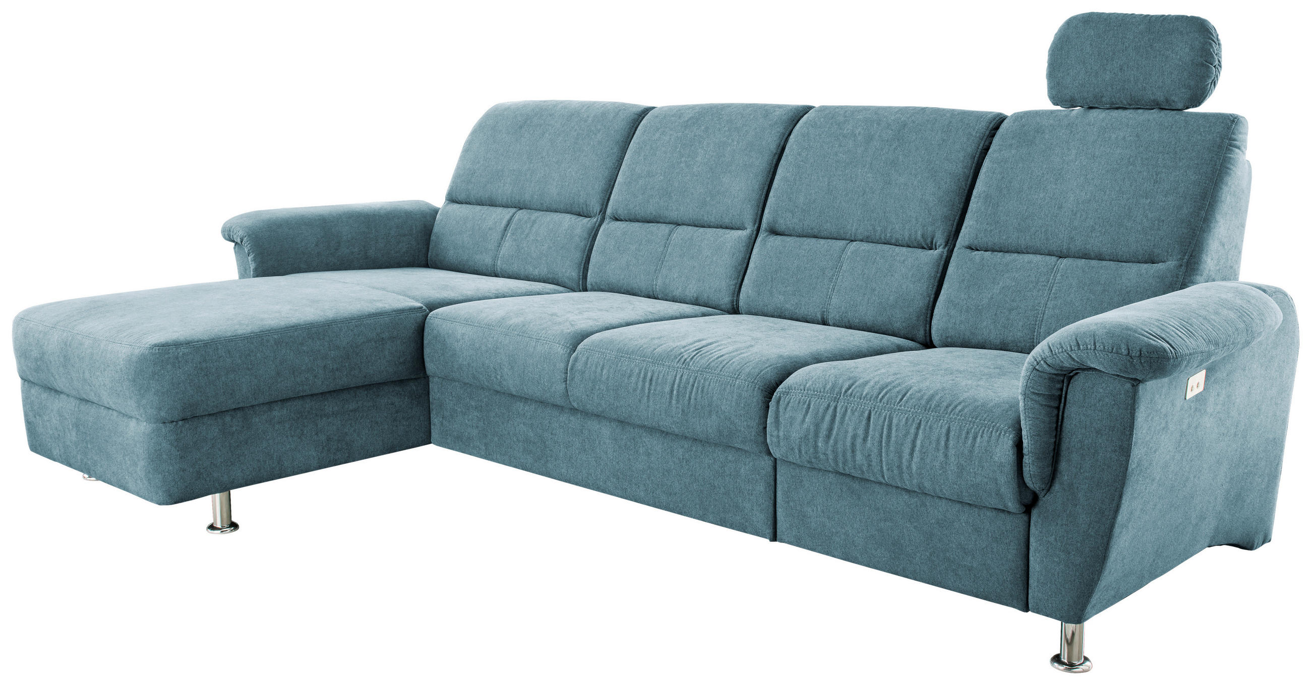 ECKSOFA Hellblau Mikrofaser - Chromfarben/Hellblau, KONVENTIONELL, Textil/Metall (165/292cm) - Livetastic
