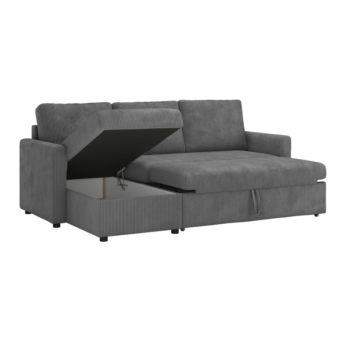 ECKSOFA Anthrazit  - Anthrazit/Schwarz, Basics, Holz/Kunststoff (215/145cm) - MID.YOU
