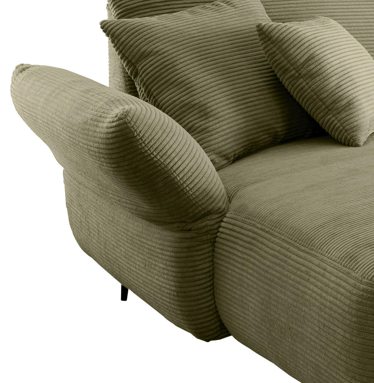 Wohnlandschaft in Cord Olivgrün  - Schwarz/Olivgrün, Design, Textil/Metall (178/264cm) - Livetastic