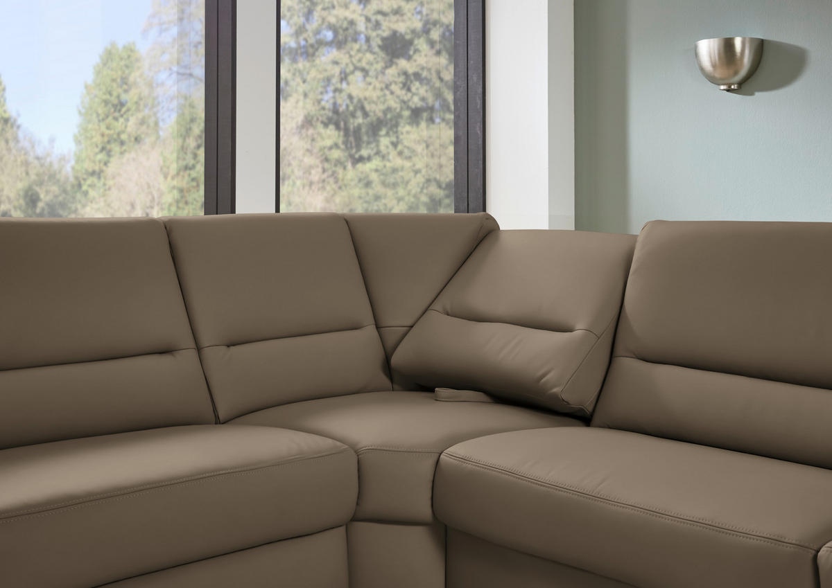 ECKSOFA  in Echtleder Graubraun  249/290 cm  - Graubraun/Schwarz, KONVENTIONELL, Leder/Metall (249/290cm) - Beldomo Premium