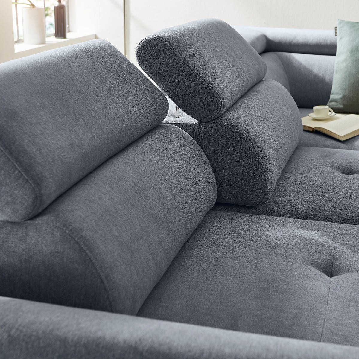 ECKSOFA in Webstoff Graphitfarben  - Schwarz/Graphitfarben, Design, Textil/Metall (277/237cm) - Stylife