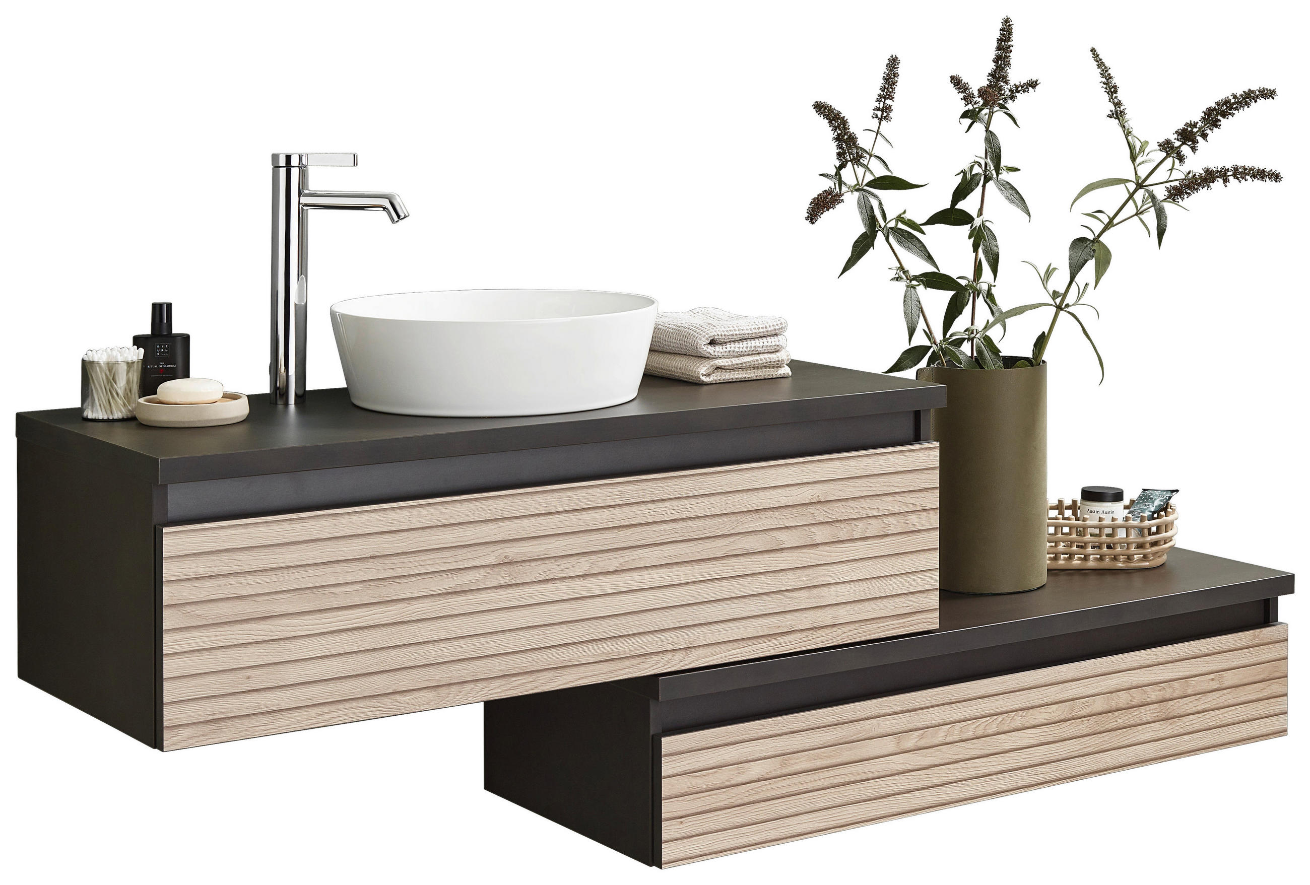 WASCHTISCHKOMBI 160 cm  - Dunkelgrau/Eichefarben, Design, Keramik/Holzwerkstoff (160cm) - Novel