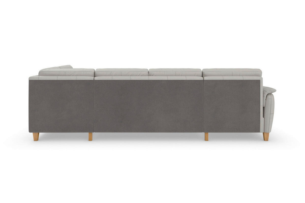 WOHNLANDSCHAFT PALMERA E Hellgrau Echtleder  - Eichefarben/Hellgrau, Basics, Leder/Holz (163/308/212cm) - Sit & More