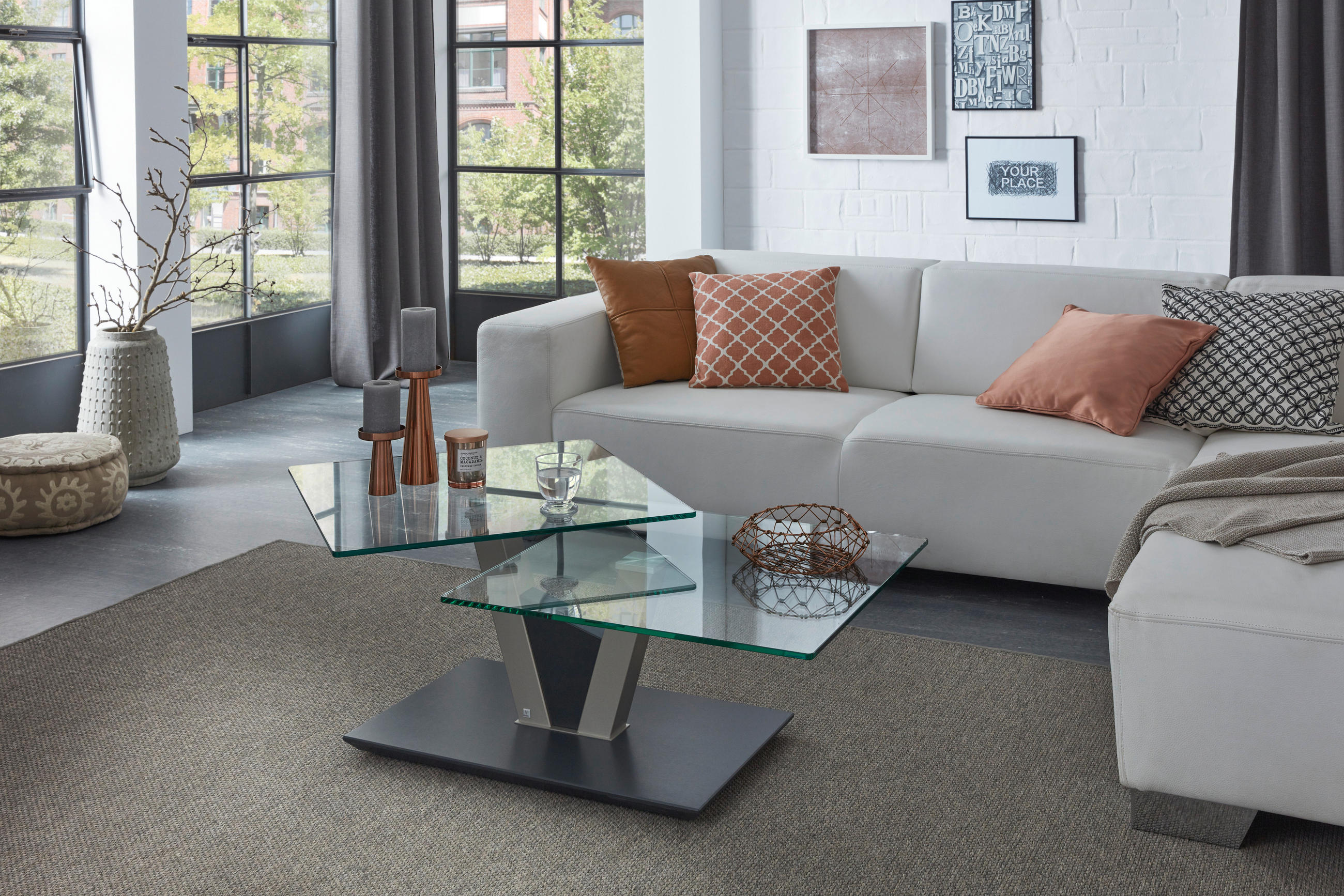 COUCHTISCH Rauchglas, ESG 118/65/36-43 cm rechteckig Anthrazit, Nickelfarben  - Anthrazit/Silberfarben, MODERN, Glas/Holzwerkstoff (118/65/36-43cm) - Venda