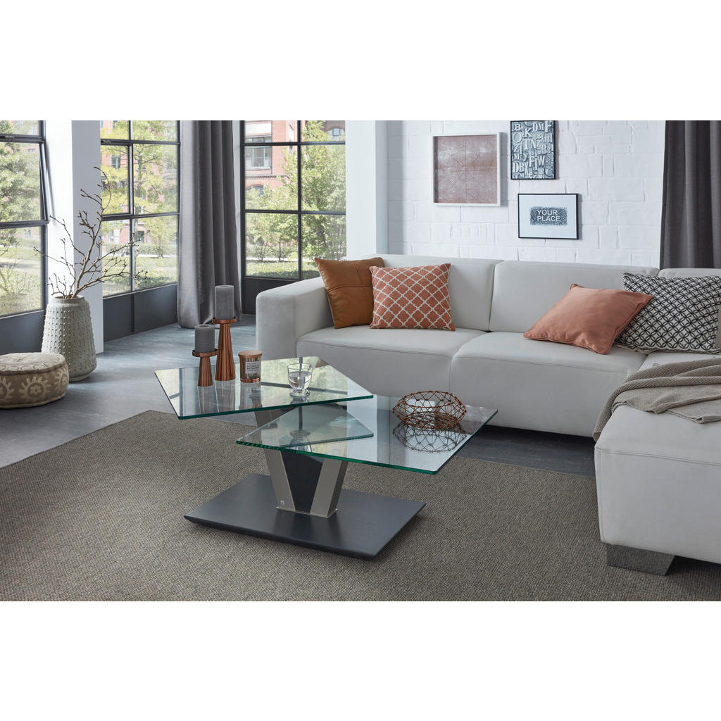 Thumbnail - Venda Couchtisch, Anthrazit, Nickel, Glas, Holzwerkstoff, rechteckig, Säule, Bodenplatte, 65x36-43x118 cm, Wohnzimmer, W...