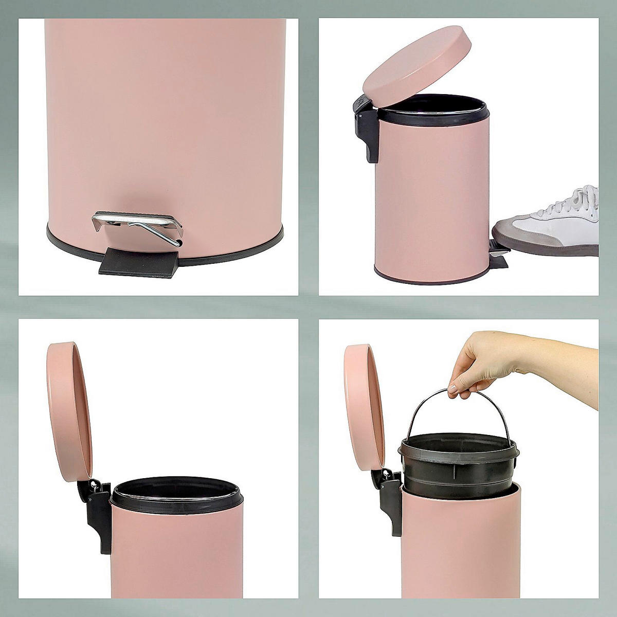 KOSMETIKEIMER MONACO 3 L  - Hellrosa/Schwarz, Basics, Kunststoff/Metall (17/26cm) - Kela