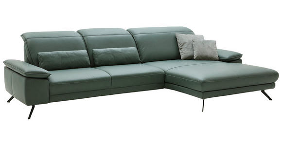 ECKSOFA in Echtleder Opal  - Opal/Schwarz, Design, Leder/Metall (332/193cm) - Dieter Knoll