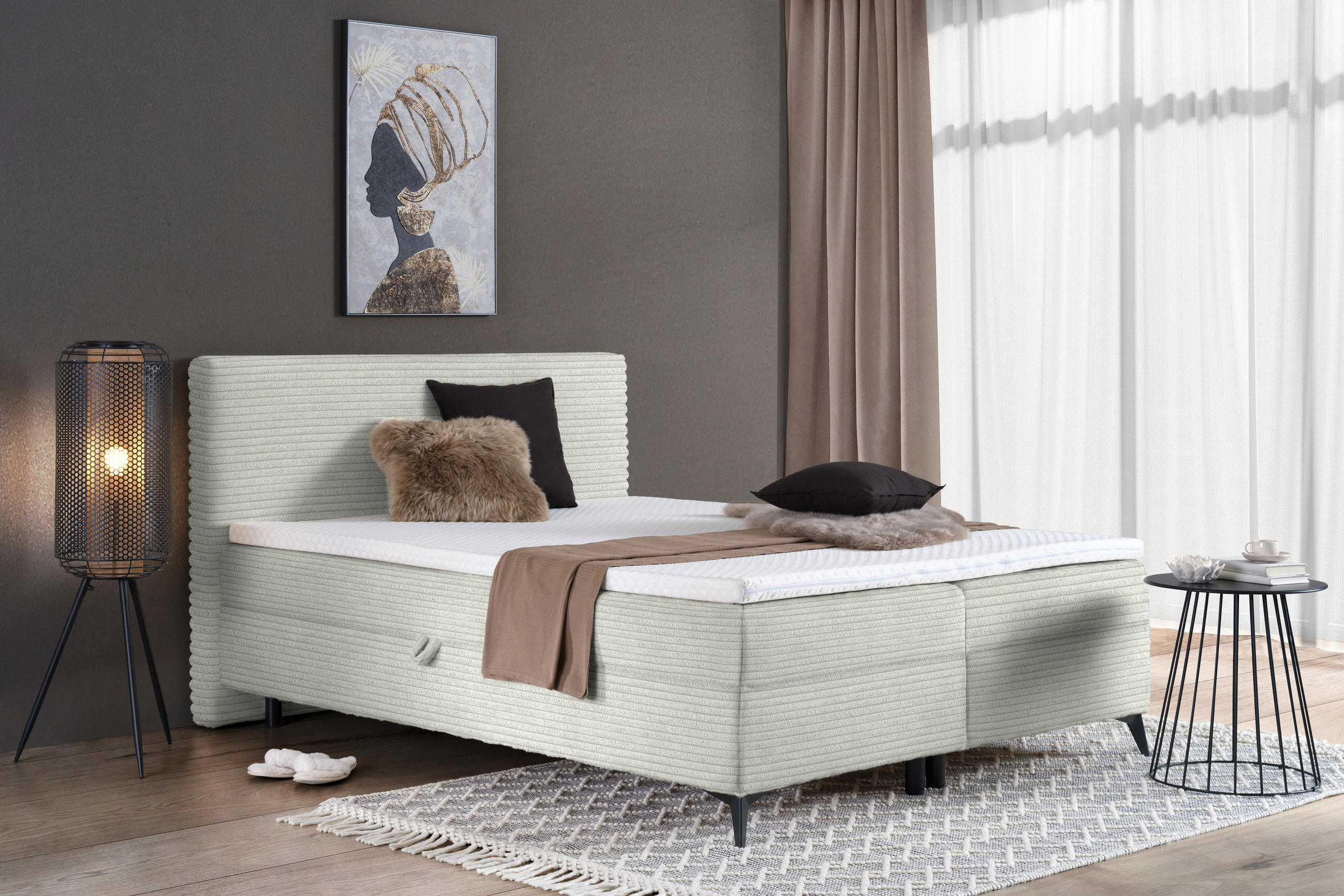 BOXBETT 180/200 cm  in Grauweiss  - Schwarz/Grauweiss, Design, Holz/Holzwerkstoff (180/200cm) - Xora