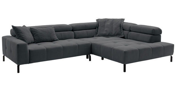 ECKSOFA Anthrazit Feincord  - Anthrazit/Schwarz, KONVENTIONELL, Textil/Metall (311/219cm) - Hom`in