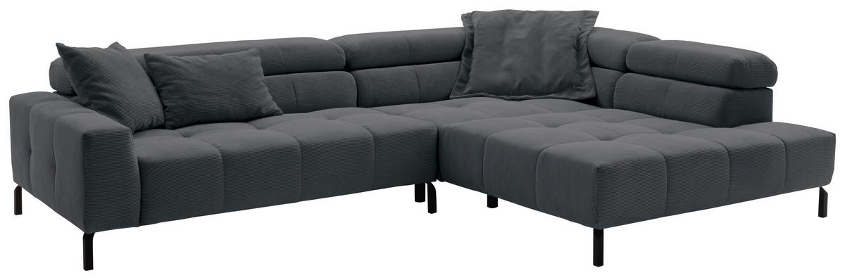 ECKSOFA in Feincord Anthrazit  - Anthrazit/Schwarz, Konventionell, Textil/Metall (311/219cm) - Hom`in