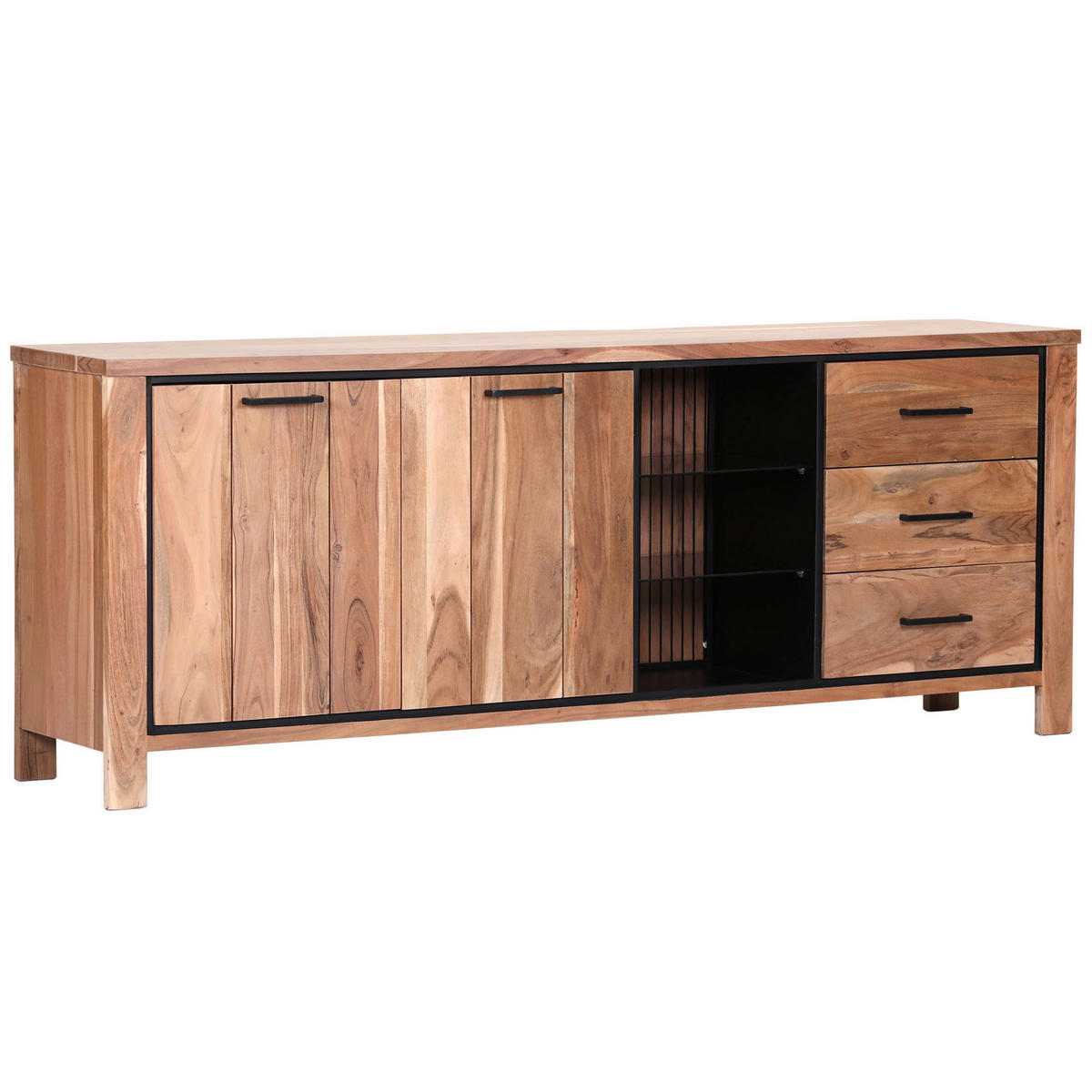 SIDEBOARD  in 210/80/44 cm  - Schwarz/Akaziefarben, LIFESTYLE, Glas/Holz (210/80/44cm) - Landscape