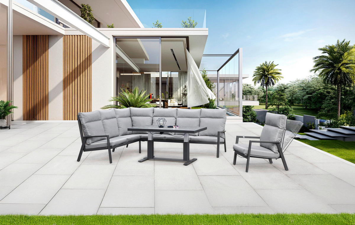 LOUNGEGARNITUR 3-teilig  267/207 cm  Aluminium  - Anthrazit/Grau, Design, Textil/Metall (267/207cm) - Amatio
