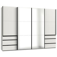 SCHWEBETÜRENSCHRANK 300/216/65 cm,  in Weiß, 4 Tür(en)  - Schwarz/Weiß, MODERN, Glas/Holzwerkstoff (300/216/65cm) - MID.YOU