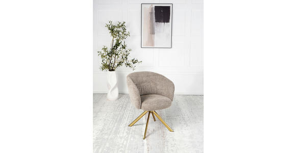 ARMLEHNSTUHL  Sitzfläche 360° drehbar Mikrofaser  Taupe, Goldfarben  - Taupe/Goldfarben, Design, Textil/Metall (61,5/82/61,5cm) - Hom`in