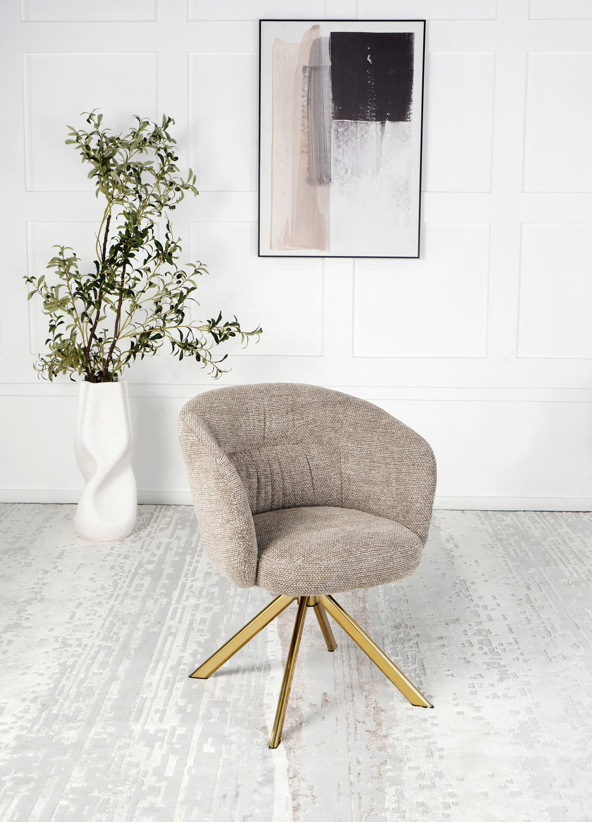 ARMLEHNSTUHL  Sitzfläche 360° drehbar Mikrofaser  Taupe, Goldfarben  - Taupe/Goldfarben, Design, Textil/Metall (61,5/82/61,5cm) - Hom`in