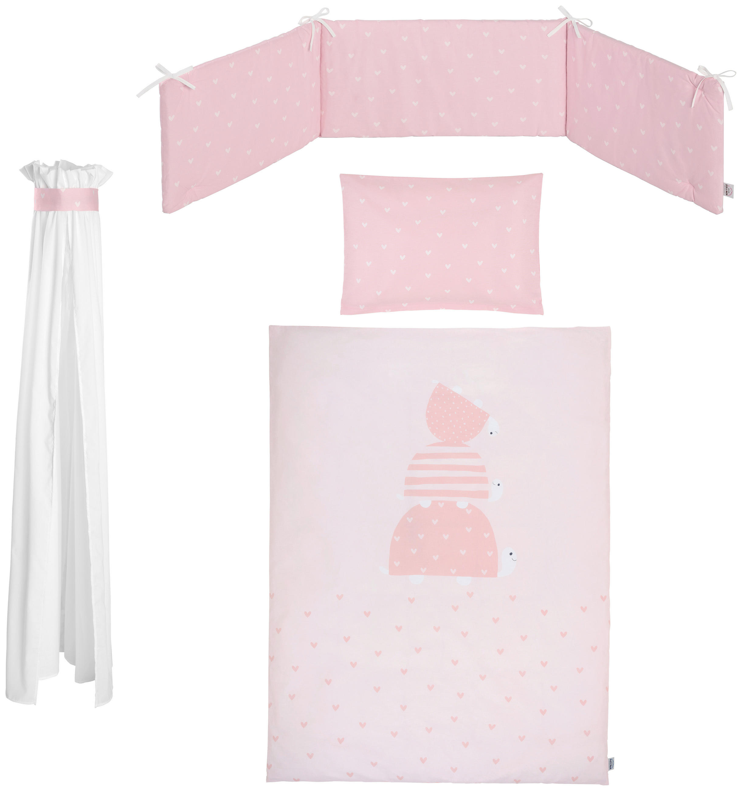 GITTERBETTSET TURTLE FAMILY  - Altrosa/Weiß, Basics, Textil (100/135cm) - Zöllner
