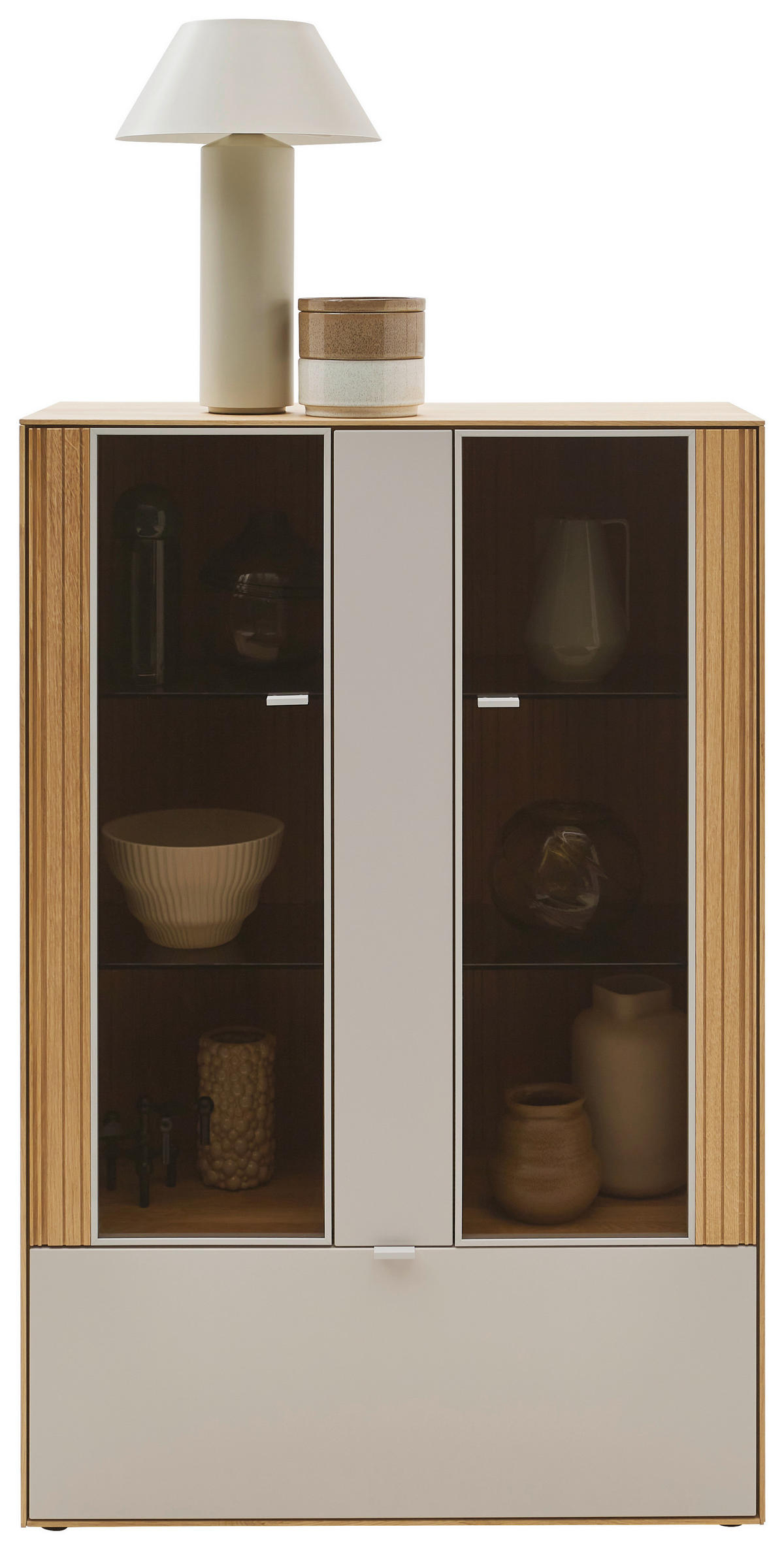 HIGHBOARD Kaschmir, Wildeiche  91,9/138,3/37,1 cm  - Kaschmir/Wildeiche, Design, Glas/Holz (91,9/138,3/37,1cm) - Dieter Knoll