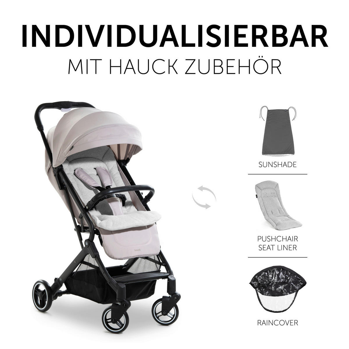 BUGGY Travel N Care  - Beige/Schwarz, Basics, Metall (86/50/104cm) - Hauck