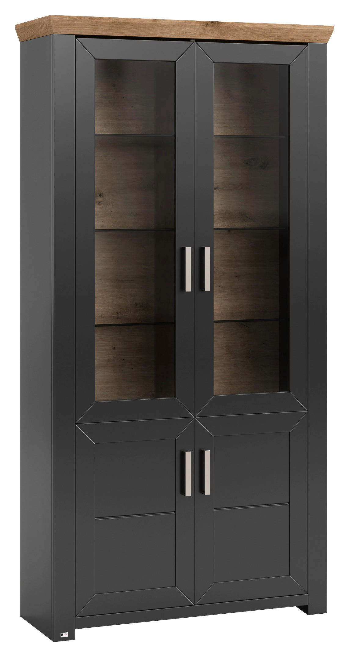VITRINE Graphitfarben, Eiche Artisan - Graphitfarben/Eiche Artisan, Design, Glas/Holzwerkstoff (104,5/206,6/42,2cm) - SetOne by Musterring