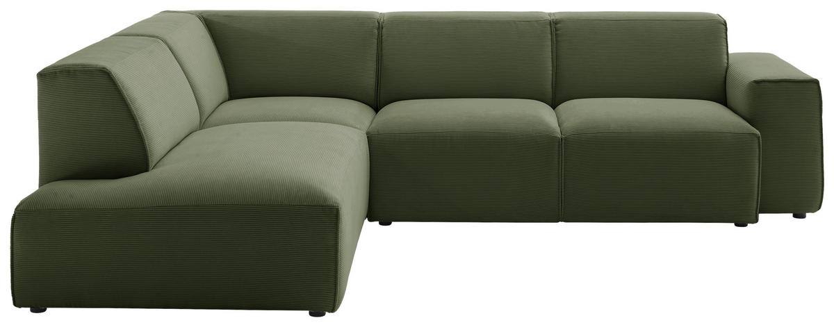 ECKSOFA  in Cord Olivgrün  210/270 cm  - Schwarz/Olivgrün, Design, Kunststoff/Textil (210/270cm) - Pure Home Lifestyle