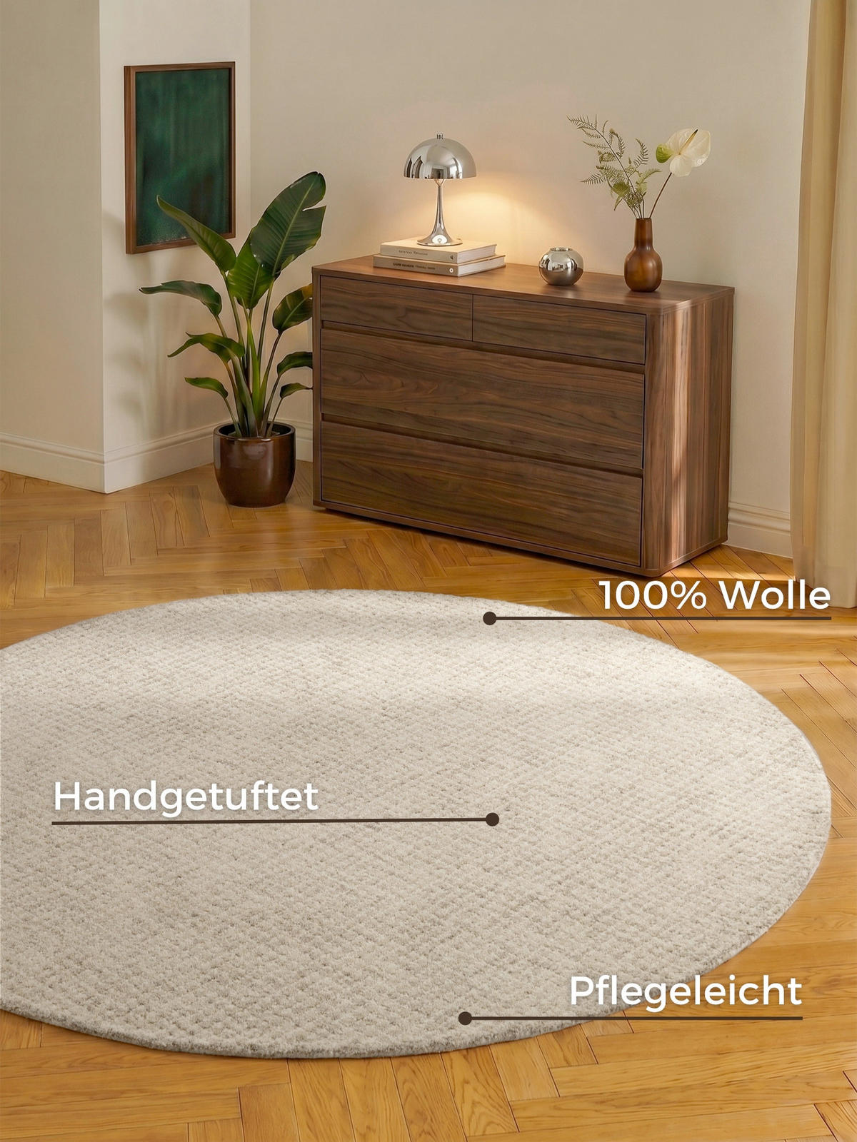 WOLLTEPPICH Wohnzimmer 160 cm Eloise Creme, Grau rund  - Creme/Grau, Basics, Textil (160cm) - Hanse Home