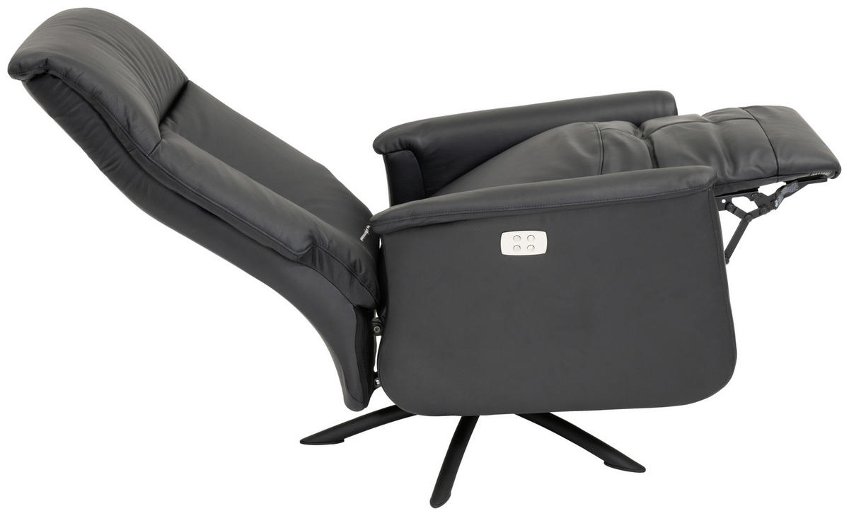 FÅTÖLJ i trä, metall, läder svart  - stålfärgad/svart, Design, metall/läder (77/112/87cm) - Welnova