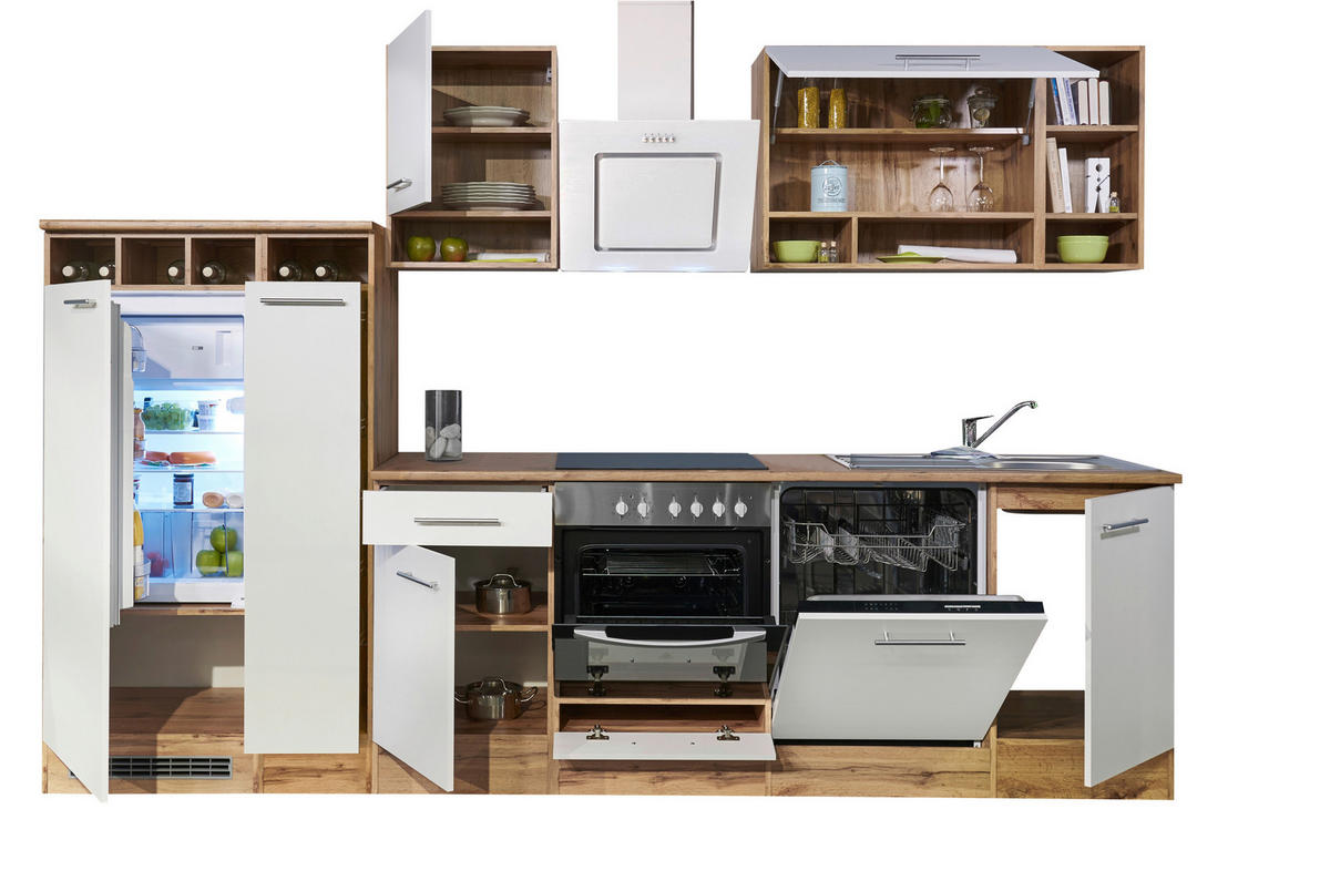 KÜCHENLEERBLOCK 310/205/60 cm   in Weiß, Wildeiche  - Wildeiche/Silberfarben, Basics, Holzwerkstoff/Metall (310/205/60cm) - Respekta