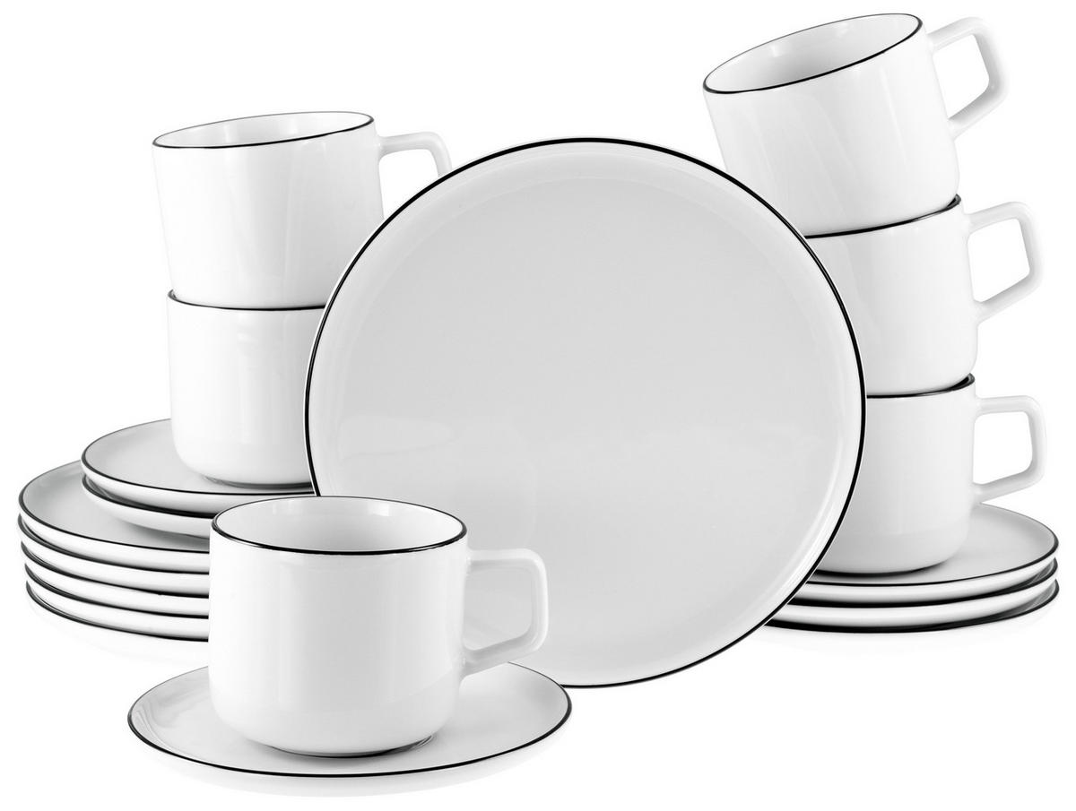KAFFEESERVICE Schwarz, Weiß Chef Collection Black Line 18-teilig  - Schwarz/Weiß, Basics, Keramik - Creatable