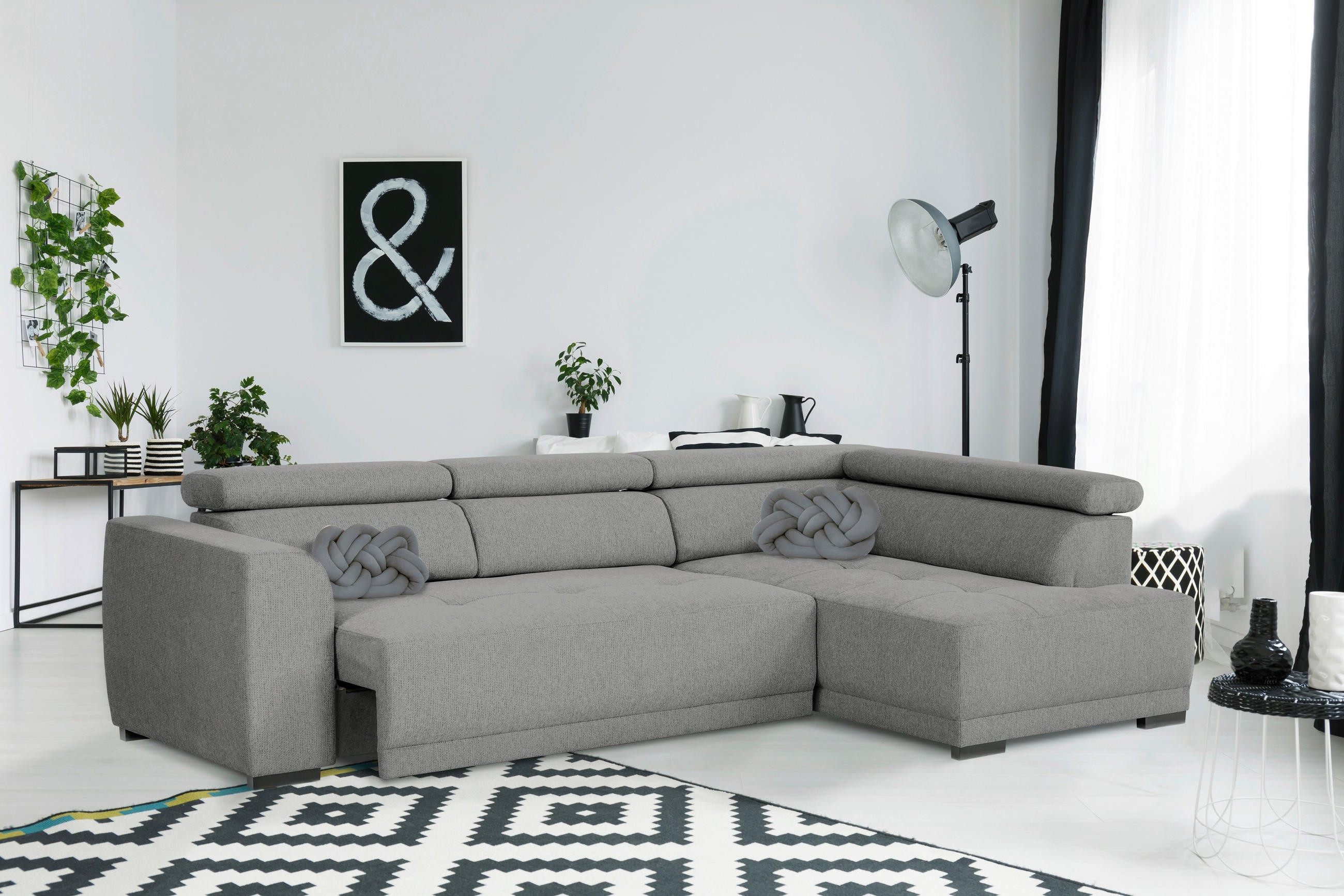 ECKSOFA in Struktur Dunkelgrau  - Dunkelgrau/Schwarz, Design, Kunststoff/Textil (284/205cm) - MID.YOU