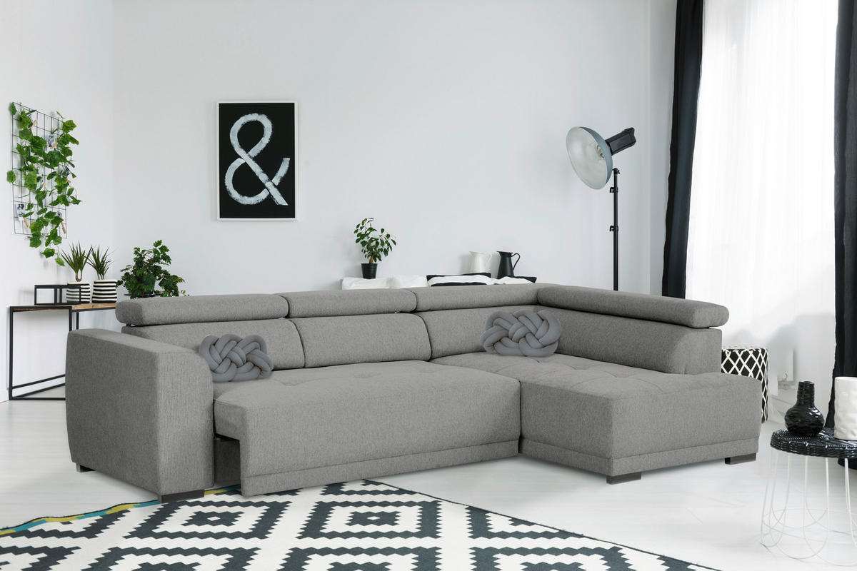 ECKSOFA in Struktur Dunkelgrau  - Dunkelgrau/Schwarz, Design, Kunststoff/Textil (284/205cm) - MID.YOU