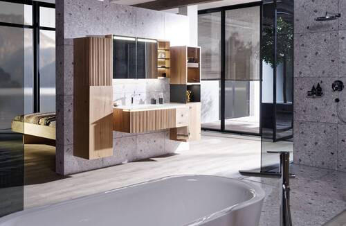 BADEZIMMER  in 128 cm  - Weiss, Natur, Holz/Stein (128cm) - Voglauer