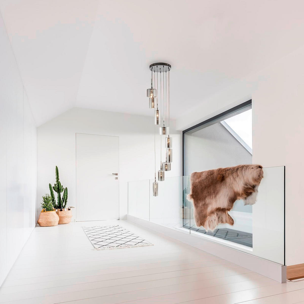 HÄNGLAMPA Linen 40/40/185 cm  - kromfärg, Design, metall/glas (40/40/185cm)