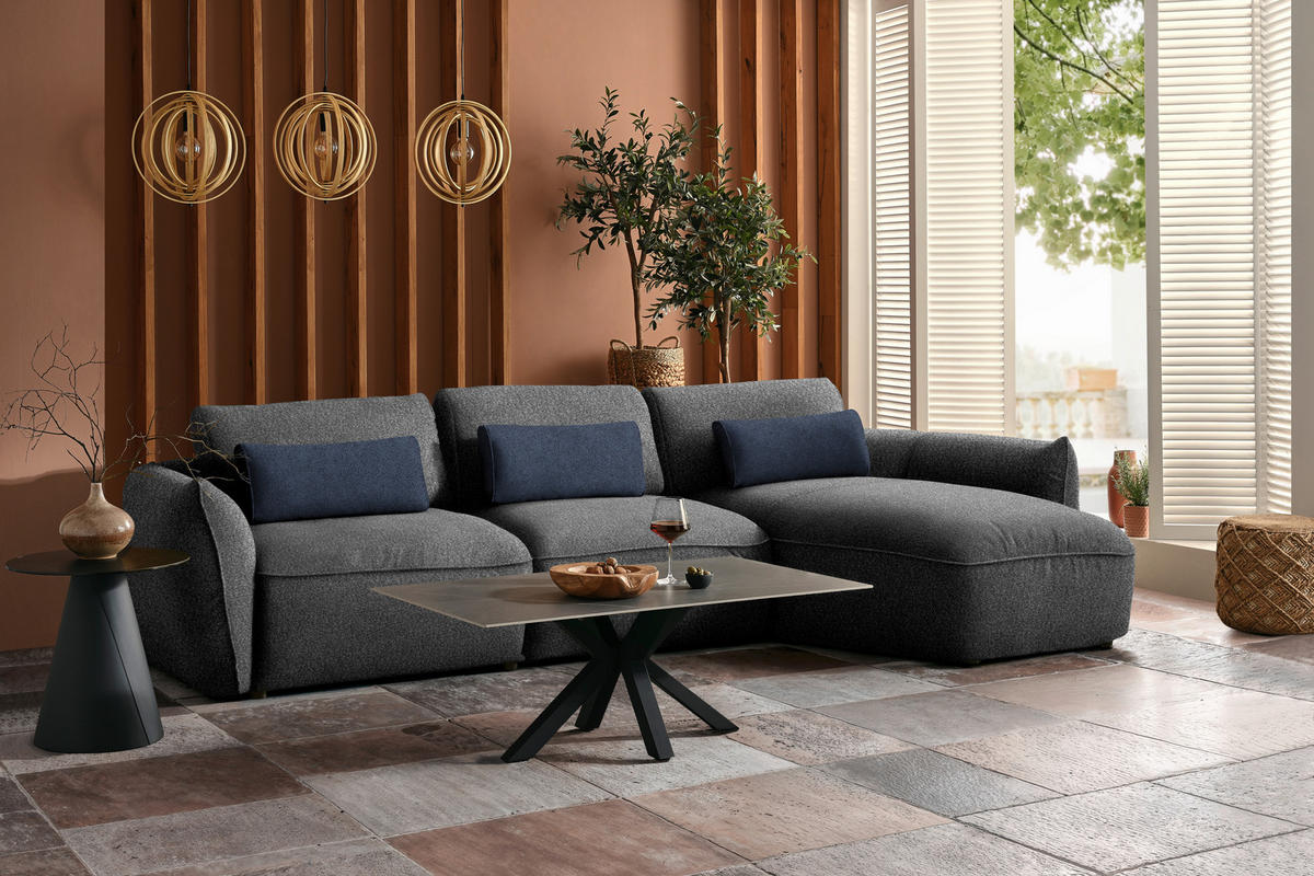 ECKSOFA  in Chenille Schlammfarben  340/190 cm  - Schlammfarben/Schwarz, Design, Kunststoff/Textil (340/190cm) - Belluti