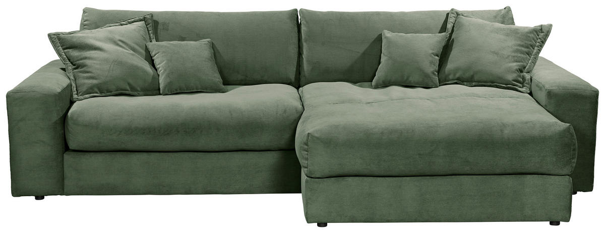 ECKSCHLAFSOFA  KAMIL Grün Cord  - Schwarz/Grün, MODERN, Kunststoff/Textil (180/297cm) - Livetastic