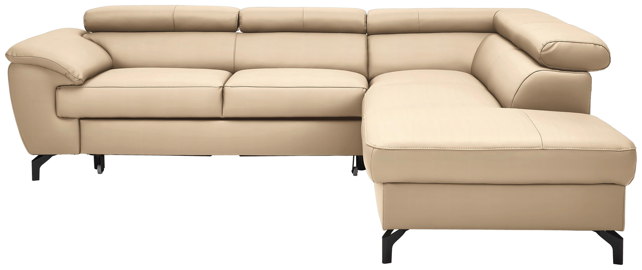 ECKSOFA in Lederlook Kombination Echtleder/Lederlook Beige  - Beige/Schwarz, Design, Leder/Textil (256/220cm) - Celina Home