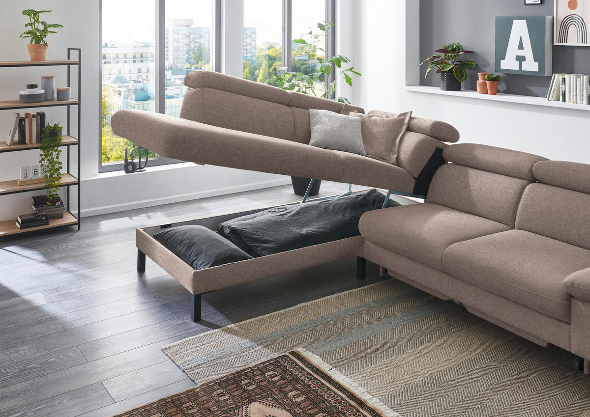 ECKSOFA in Flachgewebe Taupe  - Taupe/Schwarz, Design, Holzwerkstoff/Textil (217/272cm) - Pure Home Comfort