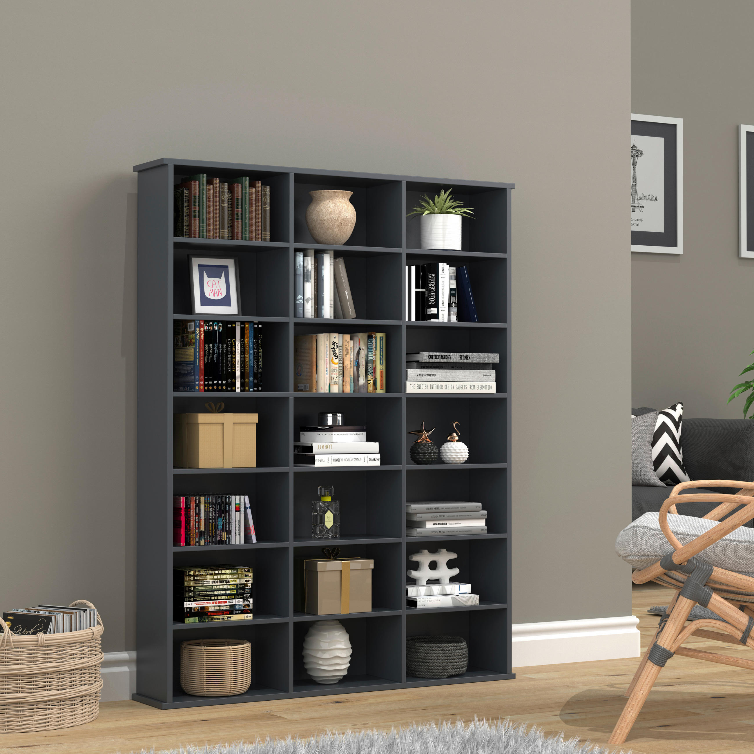 STANDREGAL Anthrazit  - Anthrazit, Design, Holzwerkstoff (105/136/19cm) - MID.YOU