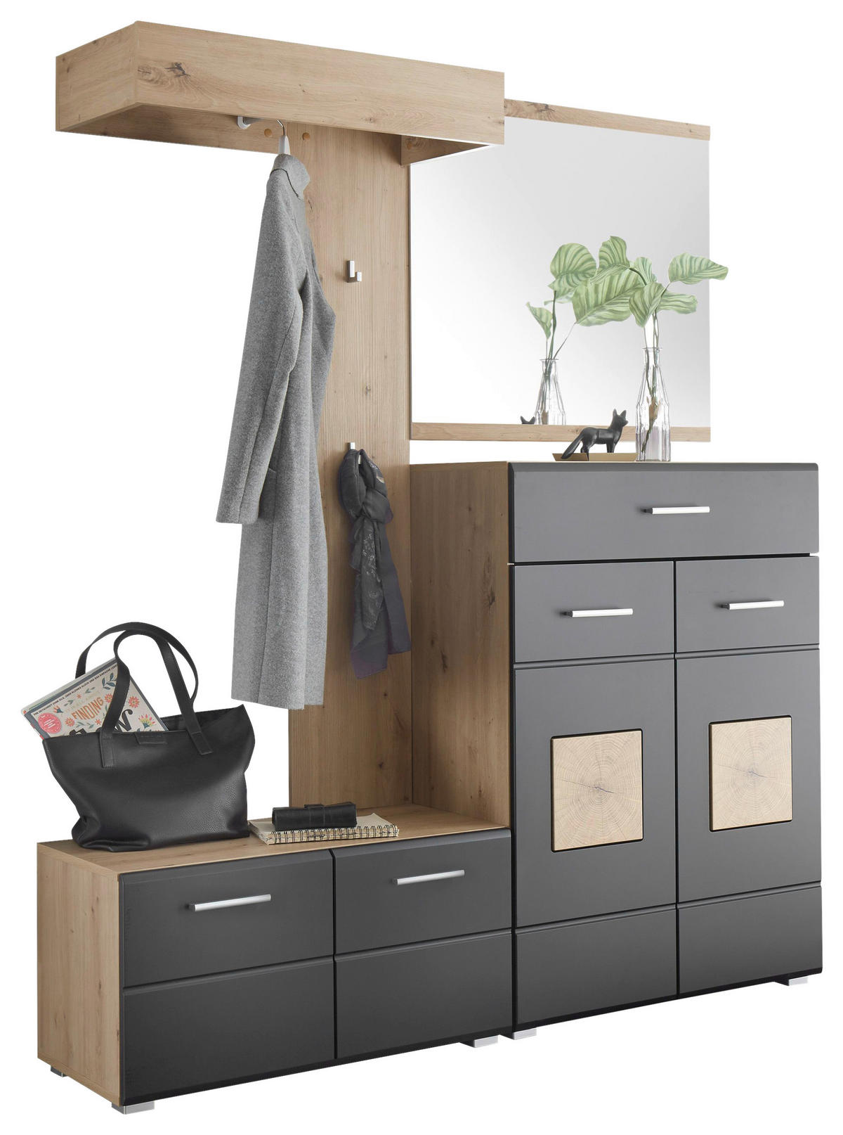 GARDE-ROBE 4-teilig  in 160/195/38 cm  - Schwarz/Eiche Artisan, Konventionell, Holzwerkstoff (160/195/38cm) - home24