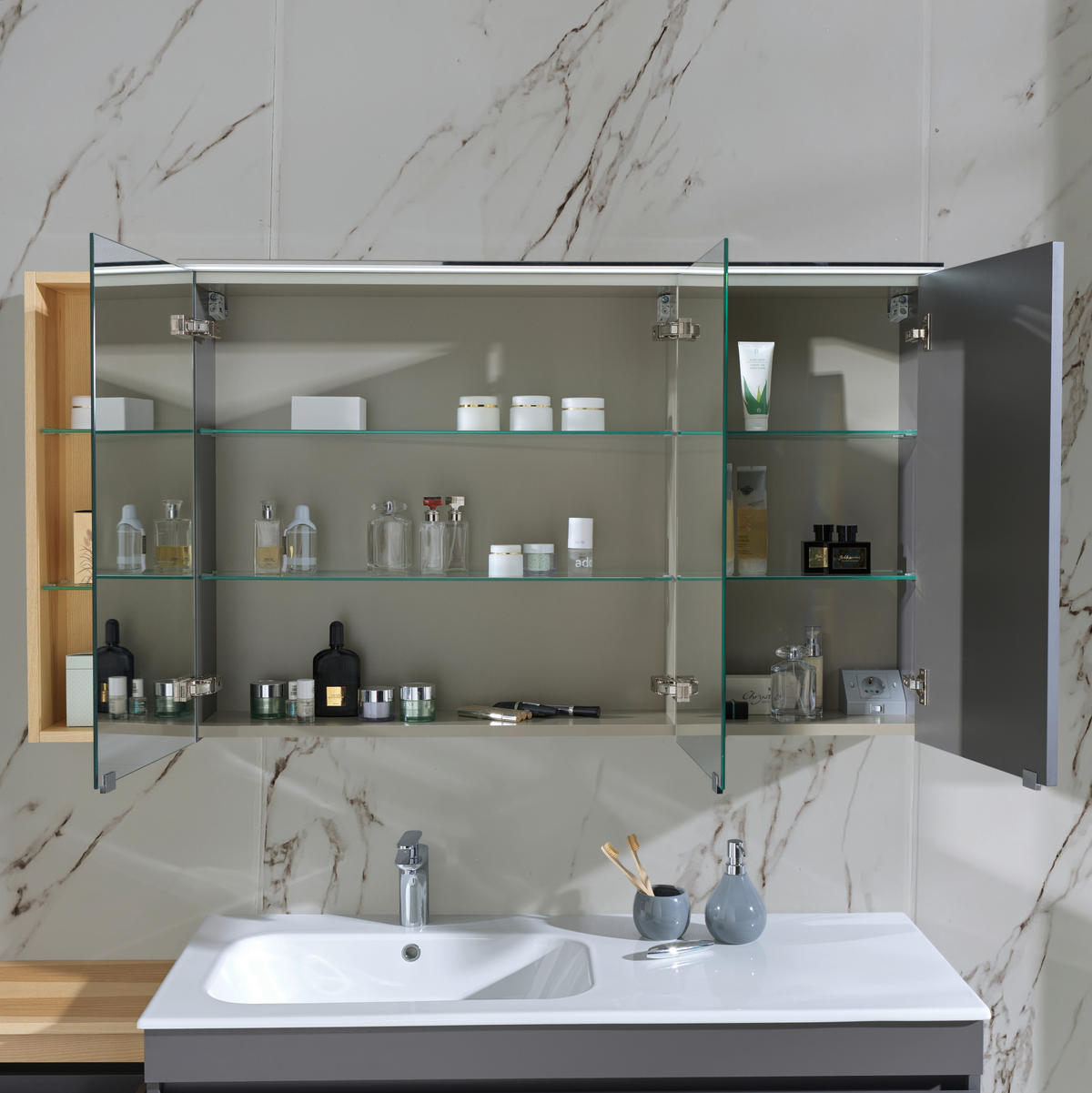 BADEZIMMER  in 207 cm  - Graubraun/Eschefarben, MODERN, Glas/Holz (207cm) - Novel