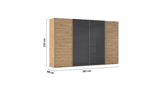 SCHWEBETÜRENSCHRANK 361/235/68 cm 4-türig - Chromfarben, KONVENTIONELL, Glas/Holzwerkstoff (361/235/68cm) - Novel