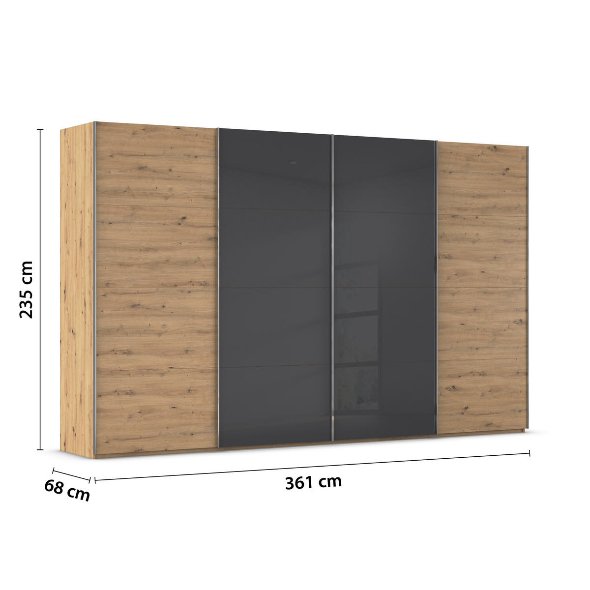 SCHWEBETÜRENSCHRANK 361/235/68 cm 4-türig  - Chromfarben, KONVENTIONELL, Glas/Holzwerkstoff (361/235/68cm) - Novel