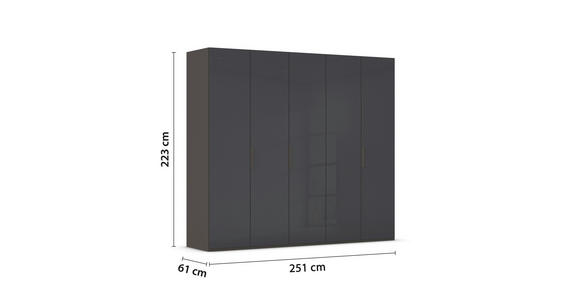 DREHTÜRENSCHRANK 251/223/60 cm,  in Graphitfarben, 5-türig  - Graphitfarben, Basics, Glas/Holzwerkstoff (251/223/60cm) - Novel