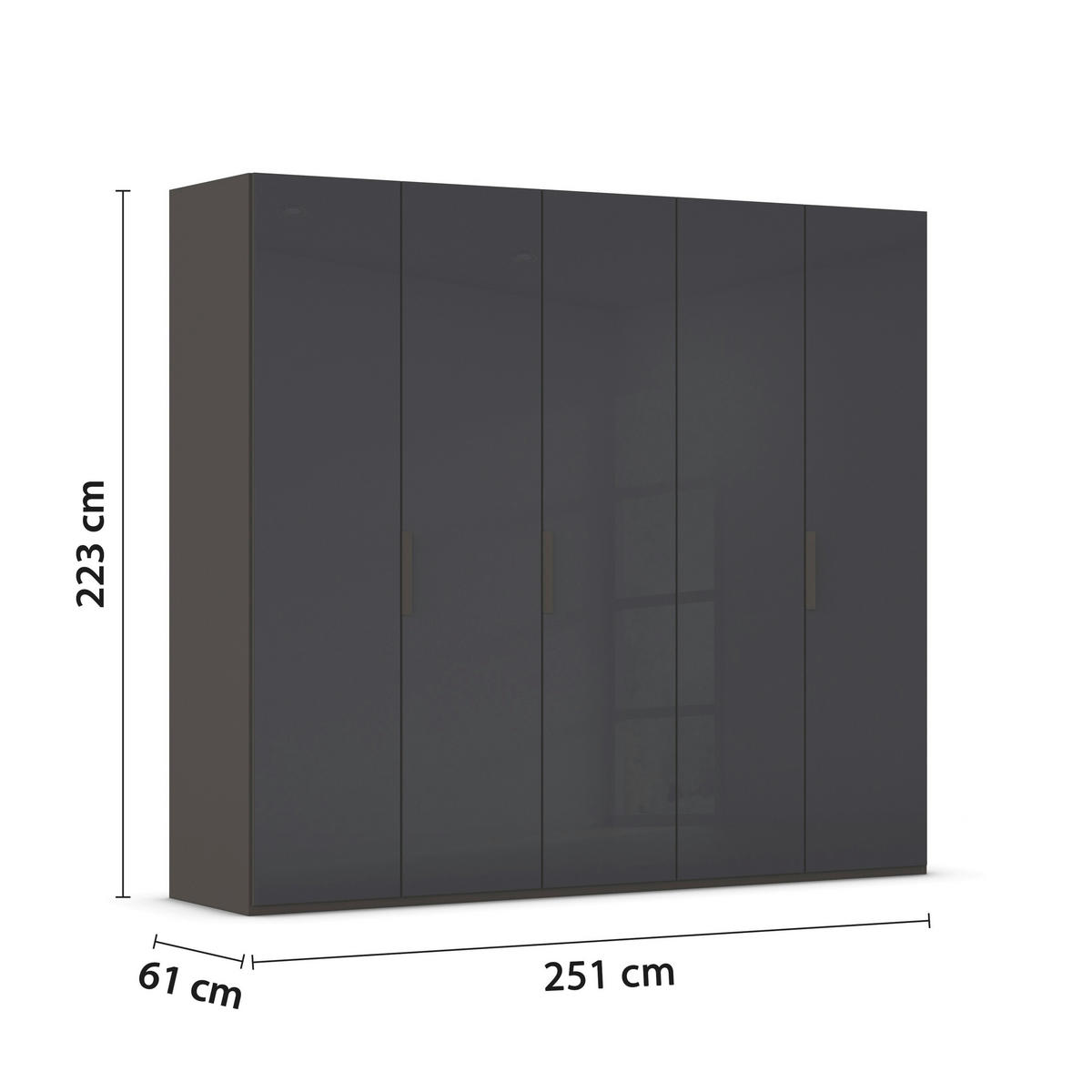 DREHTÜRENSCHRANK 251/223/60 cm,  in Graphitfarben, 5-türig  - Graphitfarben, Basics, Glas/Holzwerkstoff (251/223/60cm) - Novel