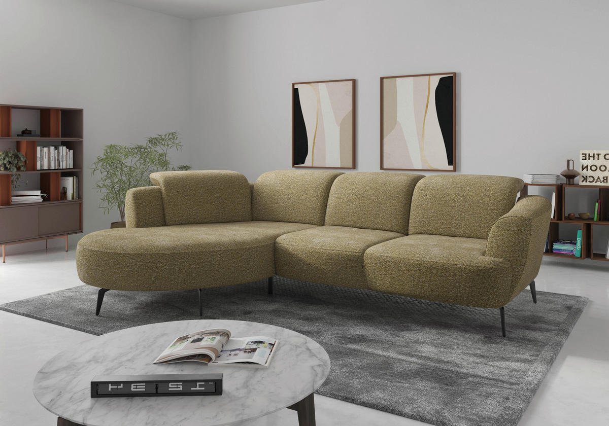 ECKSOFA ZOE E Olivgrün Chenille  - Schwarz/Olivgrün, KONVENTIONELL, Textil/Metall (199/309cm) - Sit & More