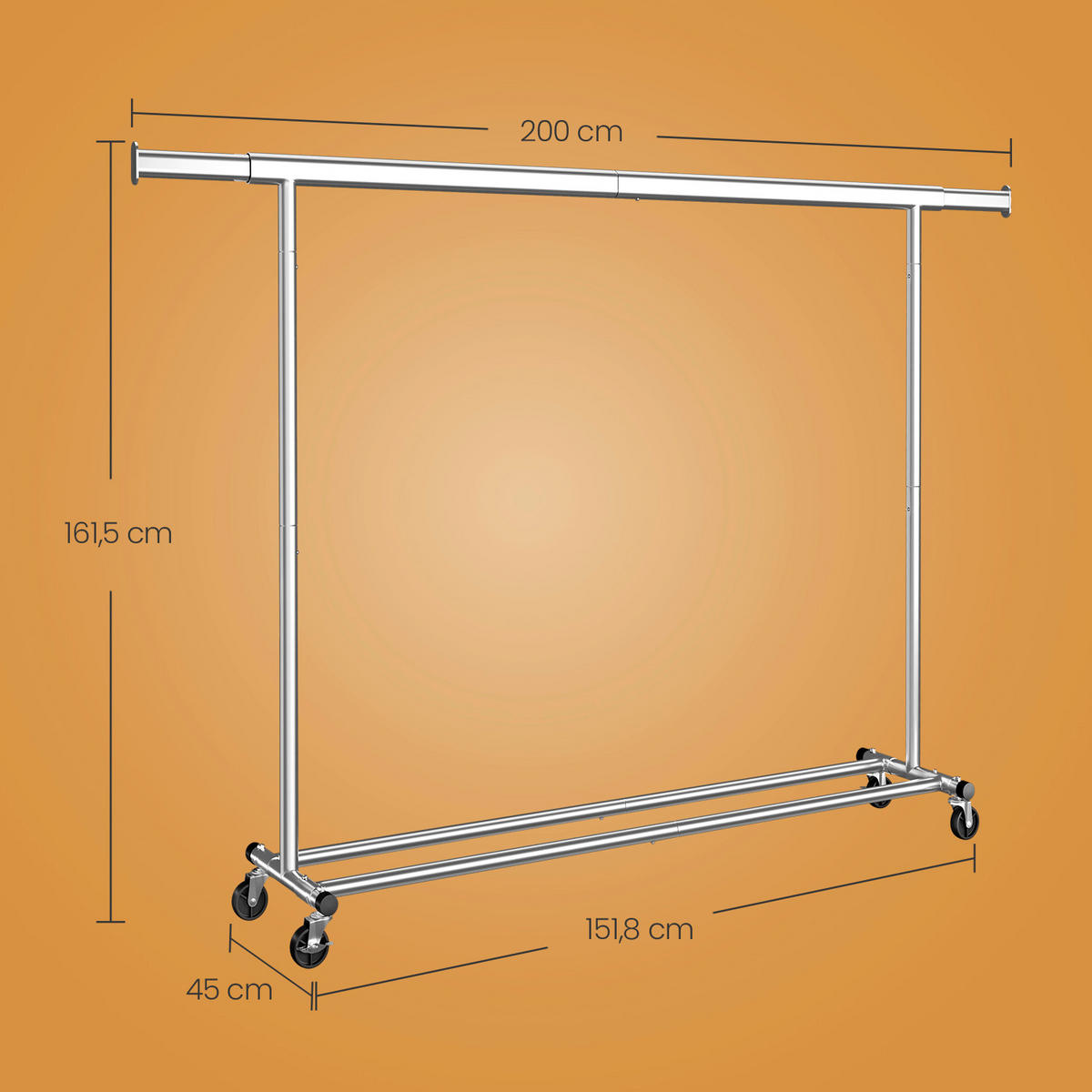 KLEIDERWAGEN in Chromfarben 160-200/161,5/45 cm   - Chromfarben, Trend, Kunststoff/Metall (160-200/161,5/45cm) - Boxxx