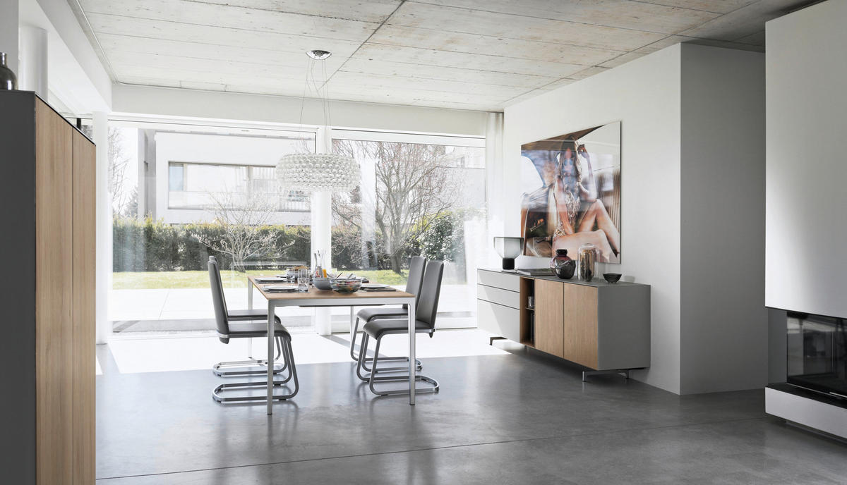 ESSTISCH in Holz, Metall 160-260/100/75 cm  - Eiche Bianco/Edelstahlfarben, Design, Holz/Metall (160-260/100/75cm) - TEAM 7