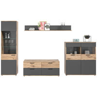 WOHNWAND  in Grau  327/200/44 cm  - Schwarz/Grau, KONVENTIONELL, Glas/Holzwerkstoff (327/200/44cm) - MID.YOU